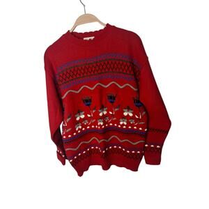 Vintage 80s Alberoy Made In USA Floral Knit Sweater Women's Unisex Red